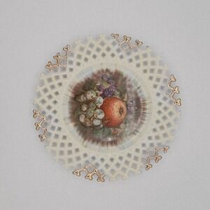 Vintage Napco Reticulated Hand Painted Plate Apple Grapes‎